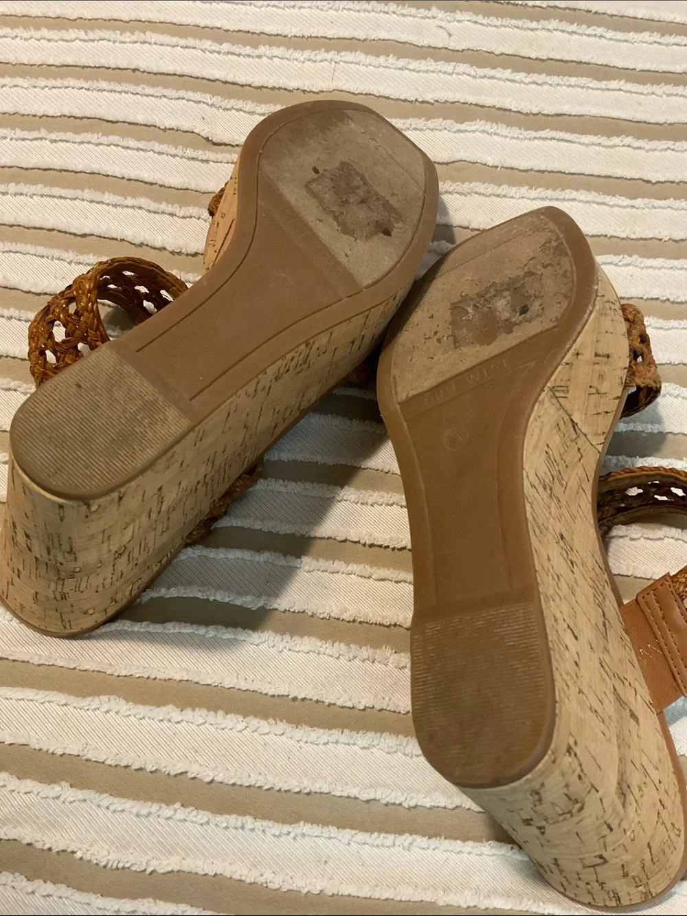 Nine West Brown Woven Cork Platform Wedges